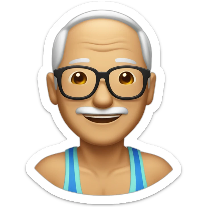 A Chinese old guy in beach wear glasses and swimiming suitvery happy sticker