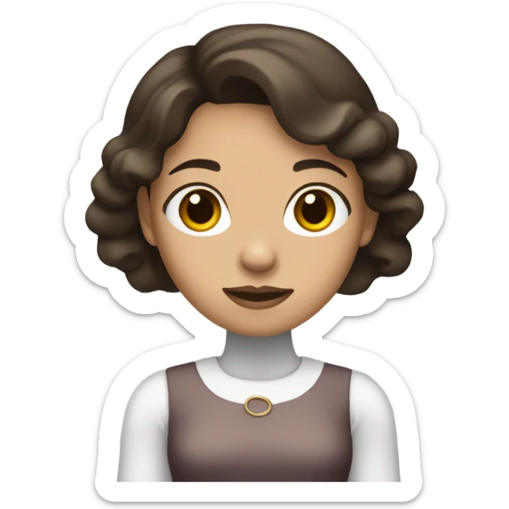 A women with dark brown hair and light skin wearing a dress sticker