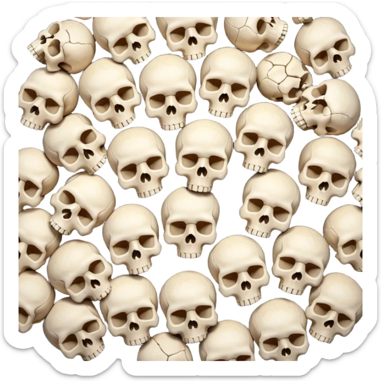 Piles of Skulls, filling the whole screen, top down perspective, in the style of gritty realism sticker