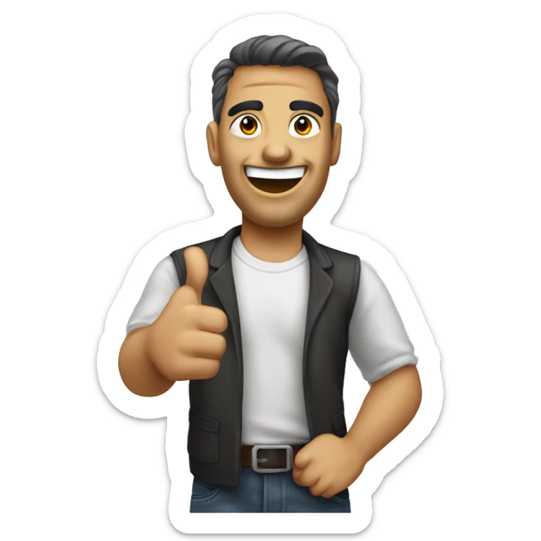 Create an emoji of a face giving a thumbs-up, with a sarcastic or ironic expression. The face should have a raised eyebrow or a slight smirk, giving the impression that the thumbs-up isn't entirely sincere." sticker