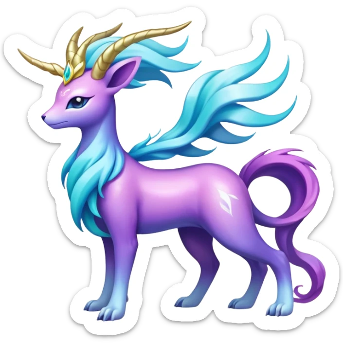 Shiny Exotic Colorful Ethereal Sparkly Amaura-Suicune-Aurorus-Fakémon-hybrid-creature (full body)  sticker