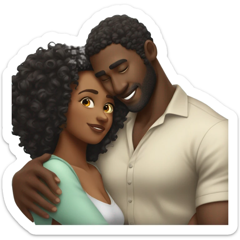 Tall handsome black man with curly hair hugs beautiful short curvy black woman sticker