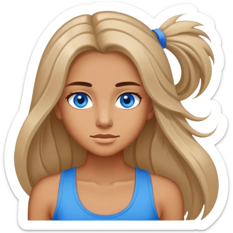 realistic girl in tank top with blue eyes and longer hair sticker