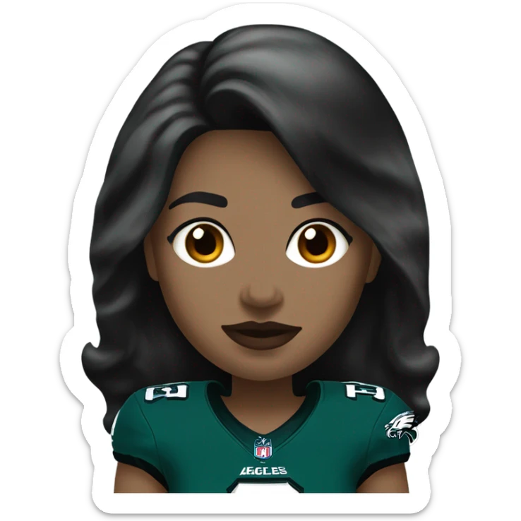  White female dark hair red lips wearing Philadelphia Eagles jersey sticker