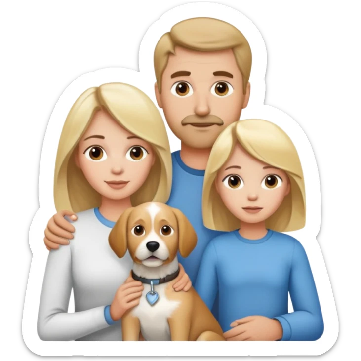 White family, 1 mom with brown hair, 1 dad with Blonde hair, 1 girl with blonde hair and dog  sticker