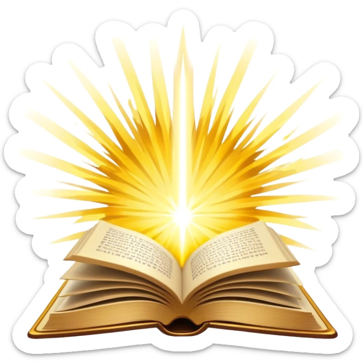 Un libro con un aura de colores vibrantes, con destellos dorados flotando a su alrededor,  un rayo de luz atravesándolo, simbolizando la explosión de creatividad sin miedo. book of creative power  sticker