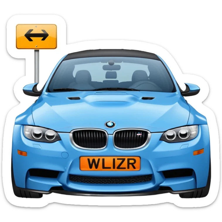 Make me an emoji with a blue bmw M3 and some kind of sign that says ‘W LZR’ sticker