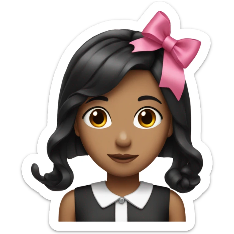 Girl with straight black hair and pink bow in hair sticker