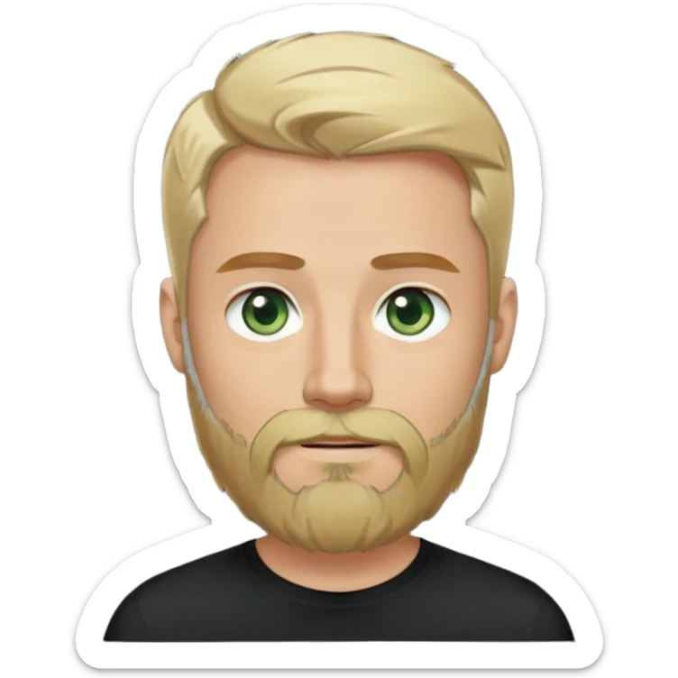 tech bro with blonde hair, pale green eyes, and beard. And black shirt with no color on it. with shoulders like the last few emoji you've made me. sticker
