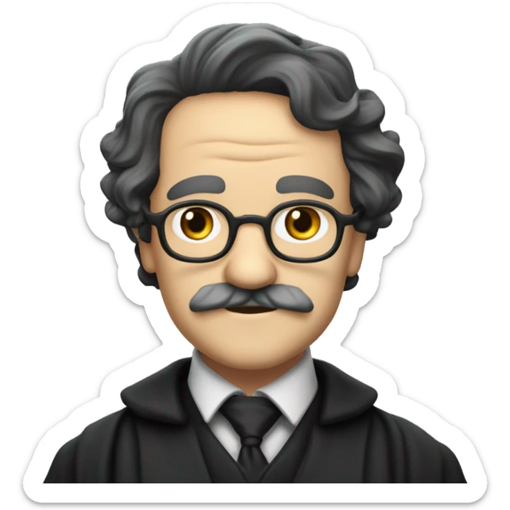 Professor Filius Flitwick with straight black hair and a mustache sticker