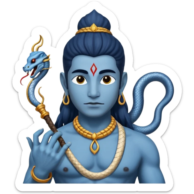 Mahadev real god  shiv not like cartoon  blue body and trishul and and had damru and nack around sanke  sticker