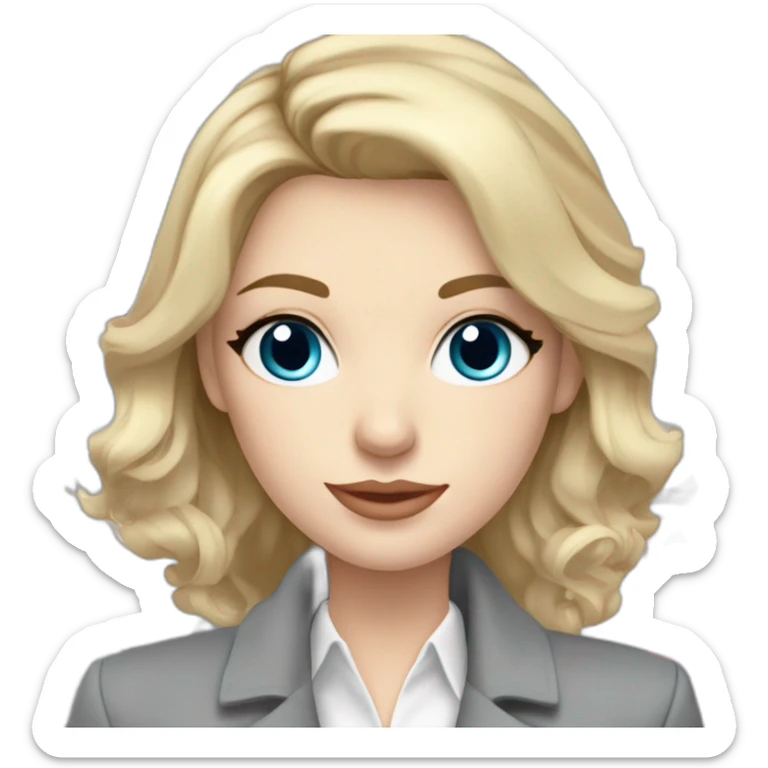 pale skin woman interior designer with cold blonde middle length hair, blue eyes, White blouse, Gray oversize jacket, Gray skirt holding a color palette in the hands sticker