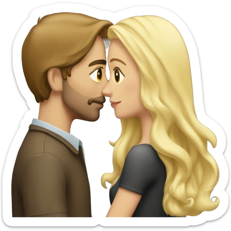 A tall guy with brown hair kisses a girl with blonde hair sticker
