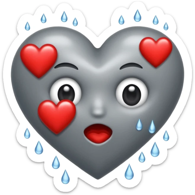 Un corazón roto de color gris con grietas  sangrando y expulsando sangre rodeado de vendas y tiritas que se despegan sin hacer efecto sticker