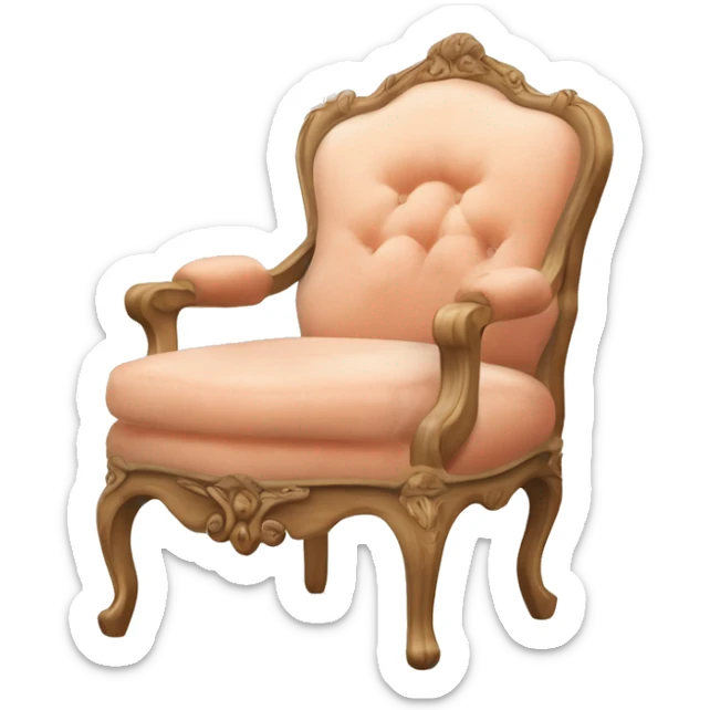 Vintage French chair with Mongolian peach, curly fur on the seat and a vintage peach and white floral on the top in a natural wood frame sticker
