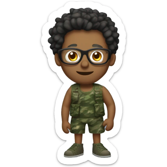 a middle aged man with fairy wings, his hair is black and combed over, and he has glasses. he also has swimming fippers on his feet. have him dresed in a camo dress sticker