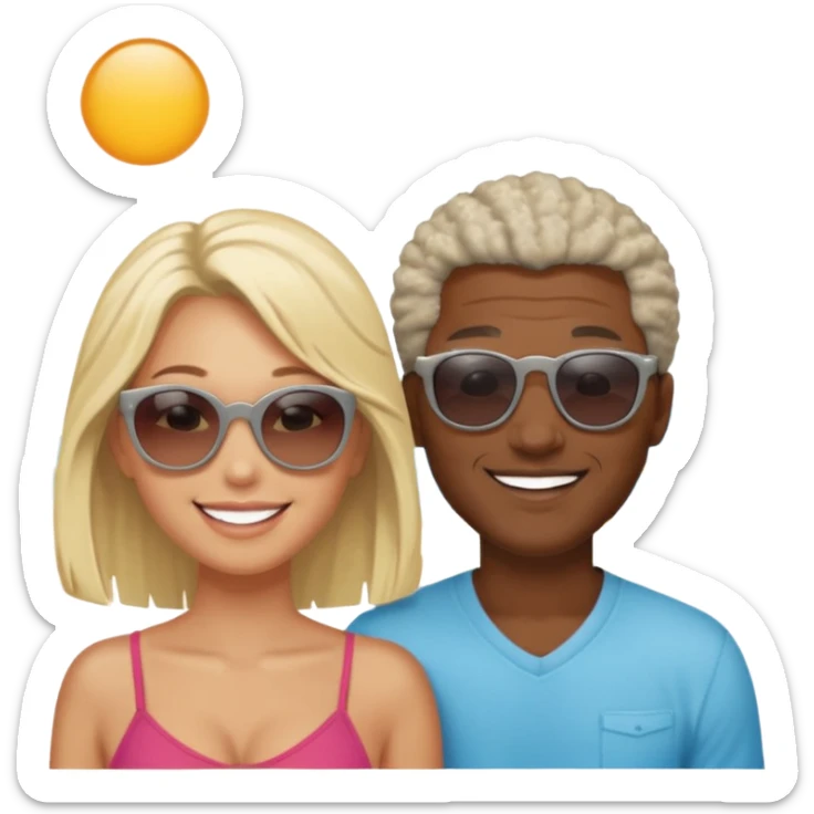 Black man salt n pepper hair smiling with blonde in love on beach sticker