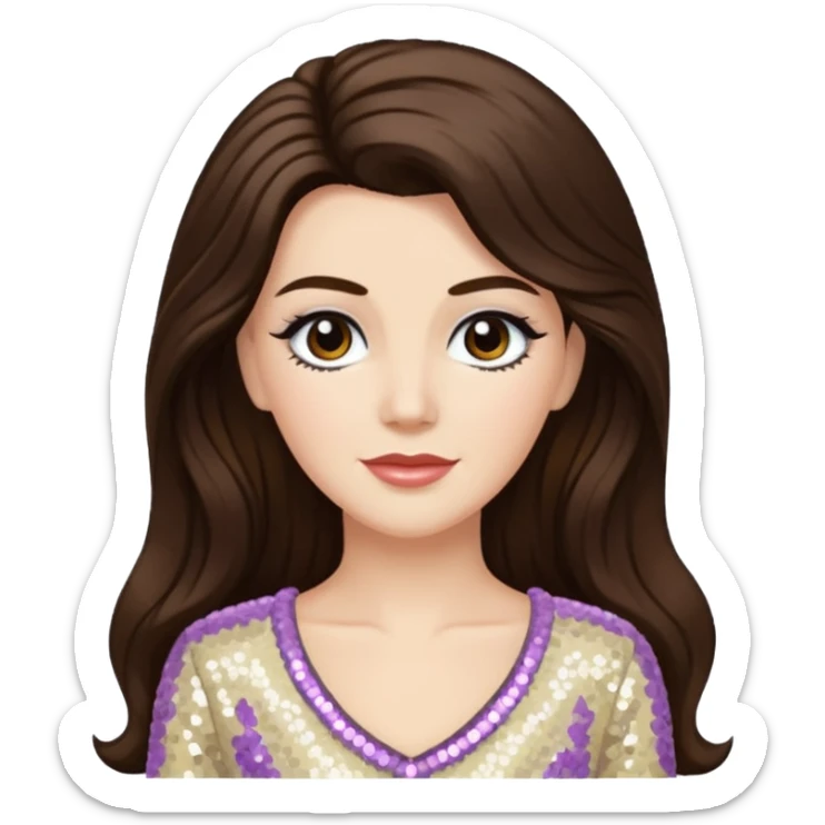 Maxene Andrews from The Andrews Sisters with long dark brown hair, cream sequin outfit sticker