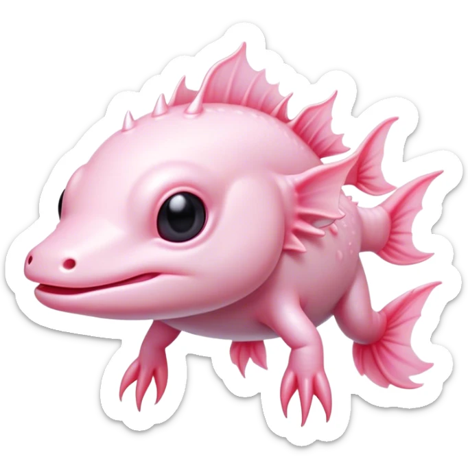 Cinematic Noble Axolotl Portrait Emoji, Poised and regal, with a slender, graceful build and smooth, pale pink skin adorned with feathery external gills, deep-set soulful dark eyes, Simplified yet sharp and sophisticated features, highly detailed, glowing with a soft, ethereal glow, high shine, intelligent and enigmatic, stylized with an air of aquatic elegance, focused and attentive, soft glowing outline, capturing the essence of a watchful and mystical creature, so majestic it feels as though it could glide out of the screen with effortless authority! sticker