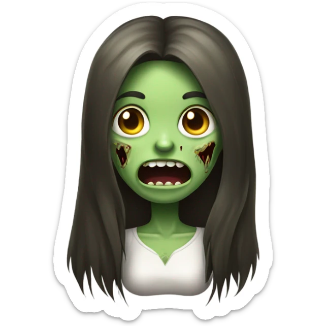 Green Zombie brunette long hair girl with mouth open horror  sticker