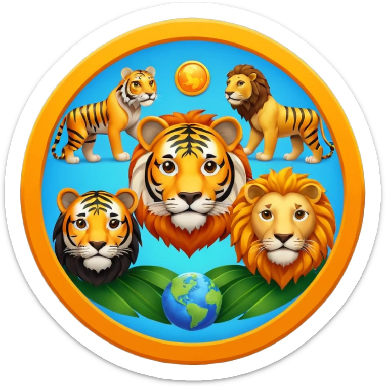 Palabra TEAM UNIVERSO con tigre en la derecha. León izquierda, un mundo en centro sticker