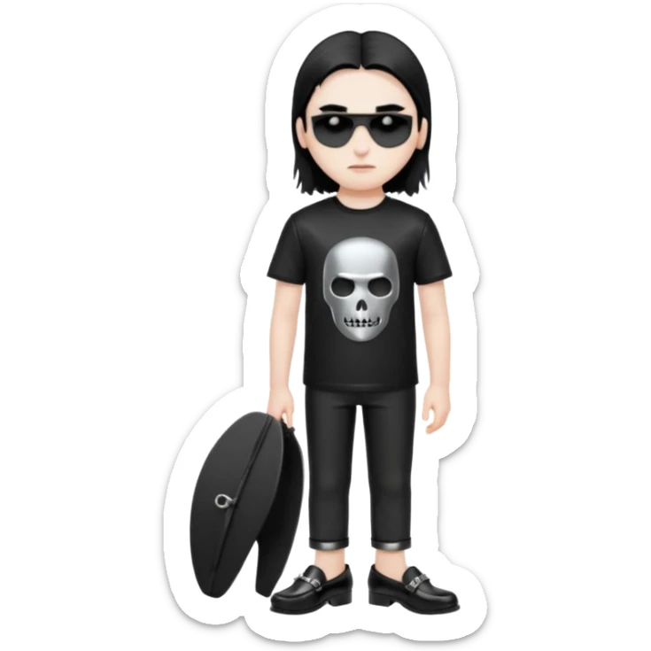 A black metal fan who is going on holiday wearing shiny black leather loafers sticker