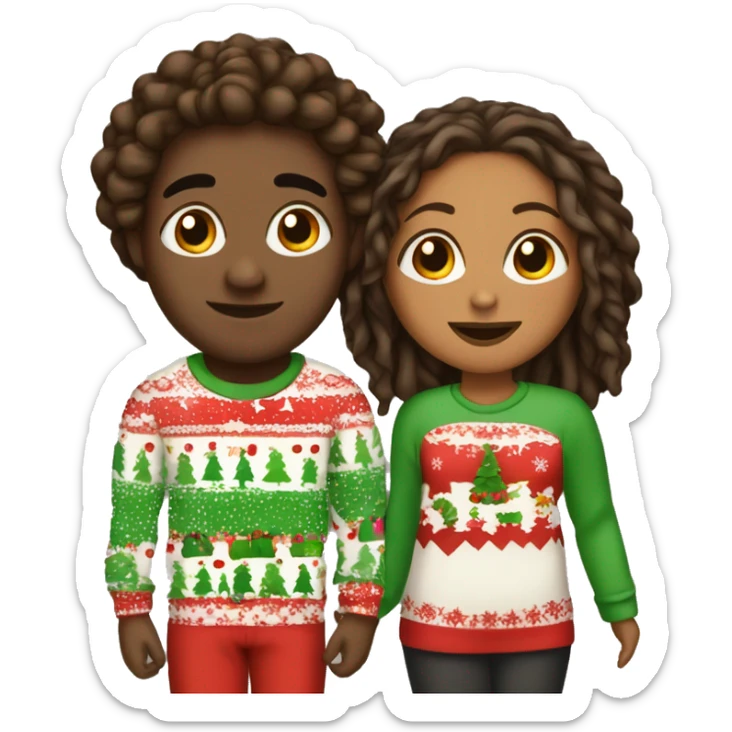 Brown girl with locs and brown boy with shorter locs as a couple in Christmas pajamas  sticker