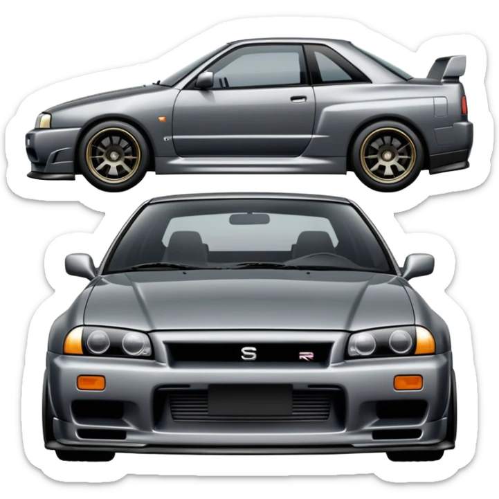 Nissan R32 Skyline GTR car in gunmetal gray, emoji style, detailed, no text sticker