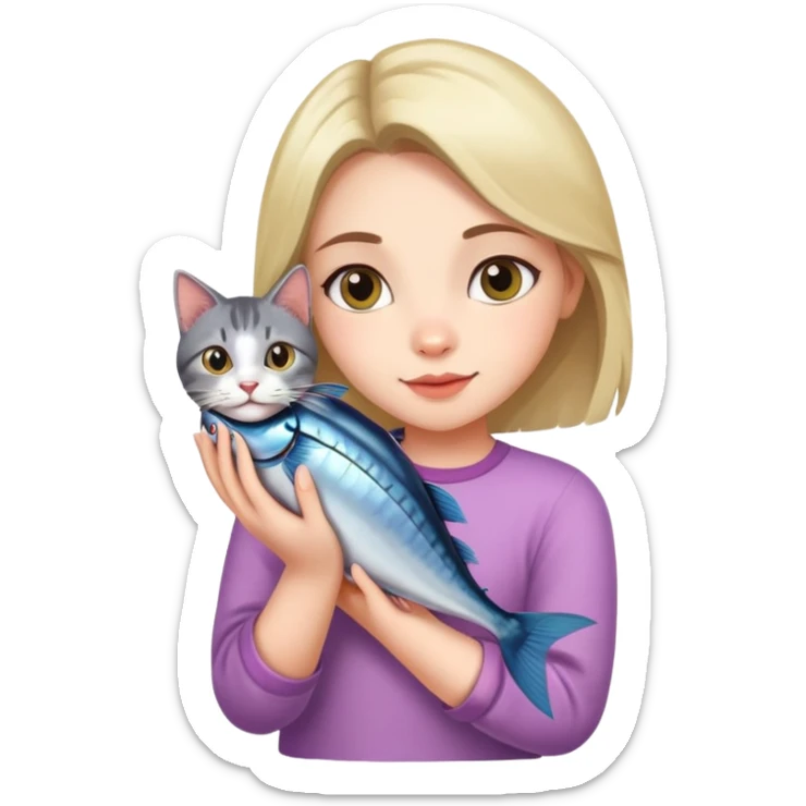 A pretty girl holding a mackerell cat breed on her arms with such a love and care  sticker