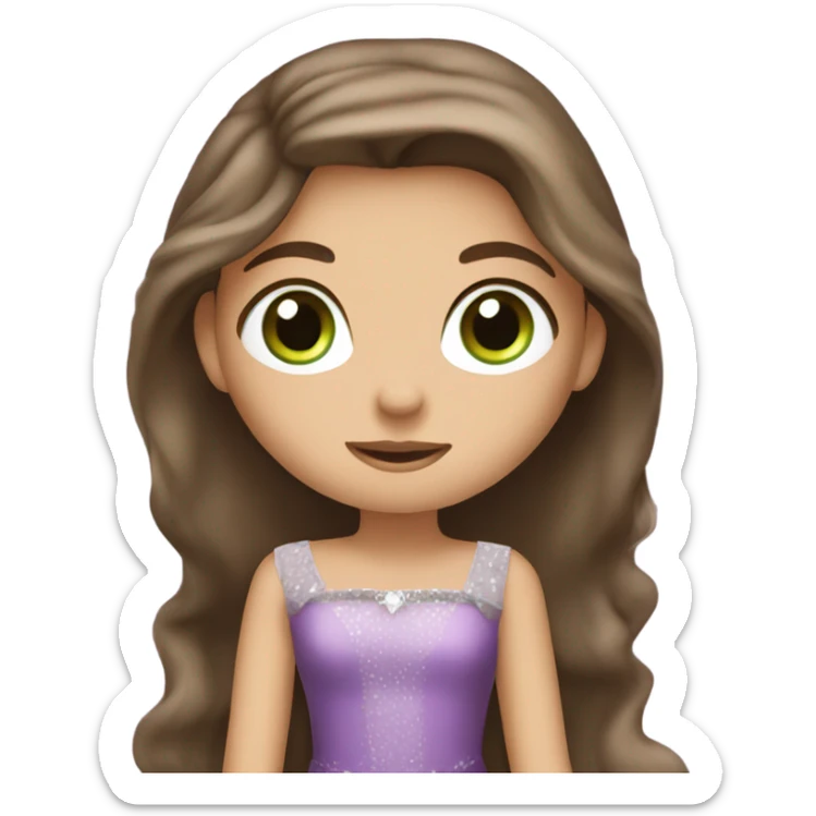 Girl with long brown hair and big green eyes in purple princess dress sticker