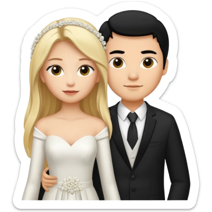 Wedding couple blonde bride long hair and black hair Chinese groom sticker
