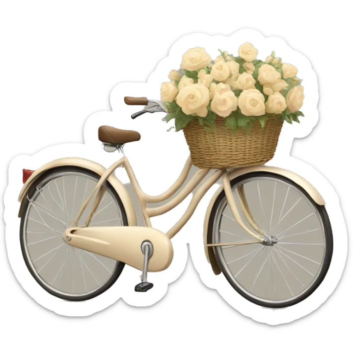 Vintage beige bike with a basket and flowers  sticker