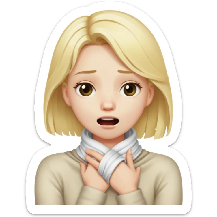 Blonde girl with her hand crossed wrapped around her neck with her mouth gaping open sticker