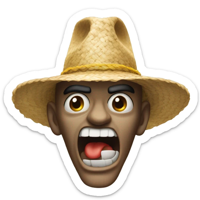 Angry person With smoke coming out of teir head, wearing straw hat, yellow skin sticker
