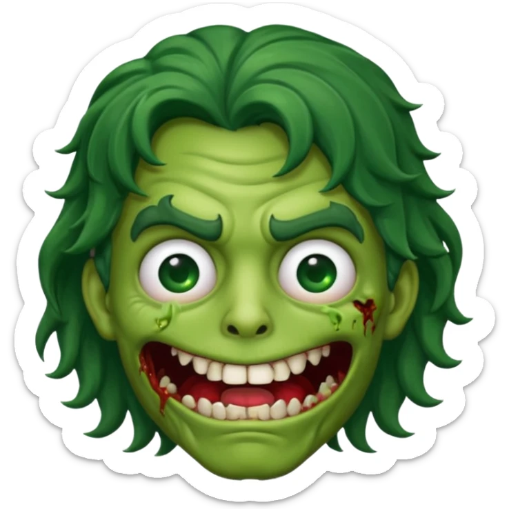 zombi emoji man with a wavy medium hair, mouth, nose, green skin, black shirt sticker