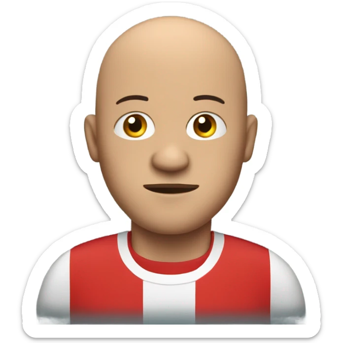 A bald man that is a bit fat wearing a red football shirt watching tv sticker