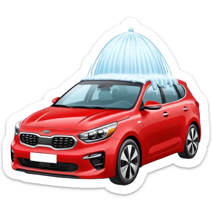 red kia car with foam cover it in a car wash shop sticker