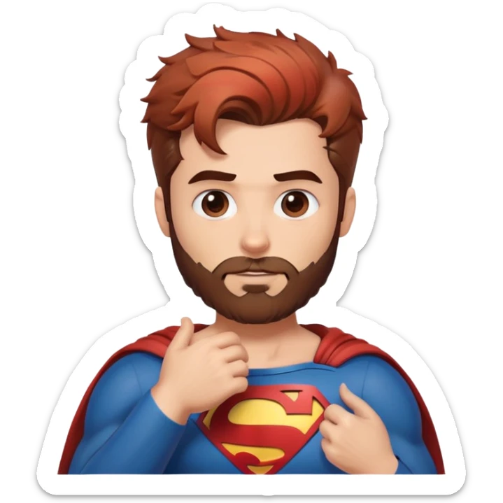 Adult Superman-with redish brownish messy hair-full trimmed beard- hand heart emoji sticker