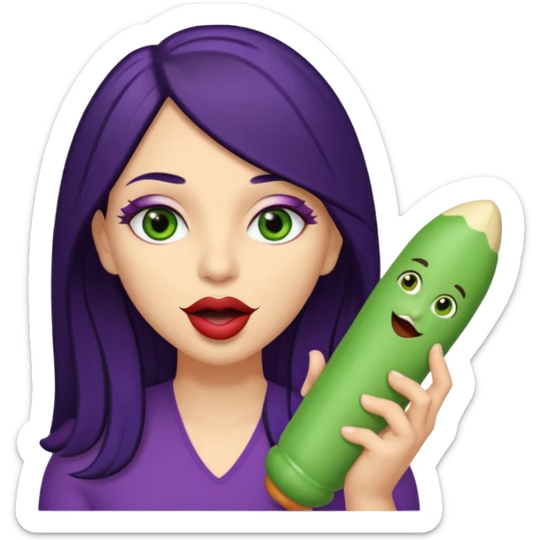 Big Puerto Rican skin colored dildo inside a juicy mouth  with blackish purple hair and Italian skin color with green almond shapes eyes, magical mouth with of mouth  sticker