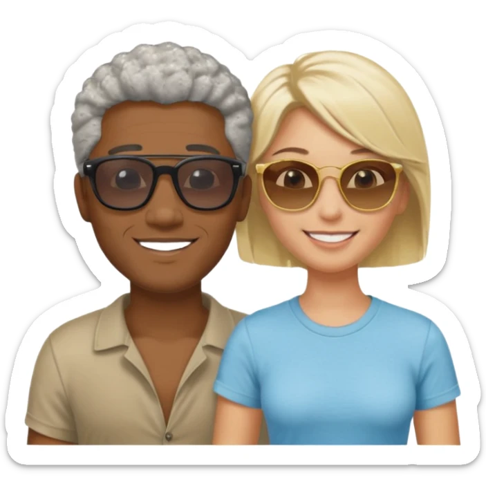 Black man salt n pepper hair with younger blonde  both smiling on beach  sticker