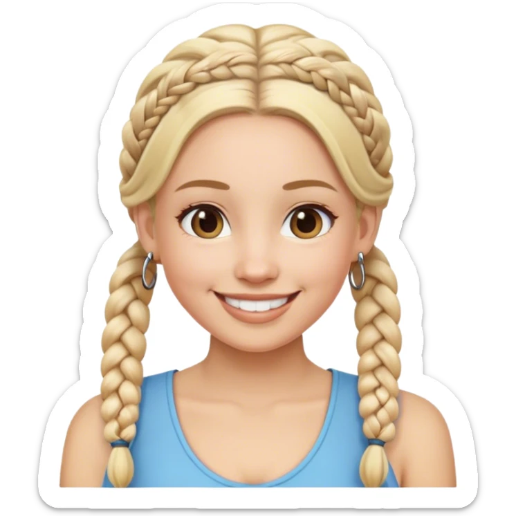 Blonde hair, Barbie with braids and hoop earrings, smiling sticker