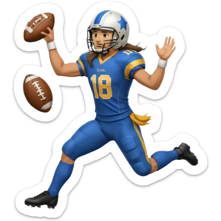 Long Haired Football Players, Male player with long hair kicking ball sticker