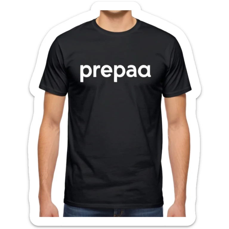 black short-sleeve T-shirt with the words “prepa udem” printed in small white text on the chest. The shirt has a simple, casual fit and a clean, minimalist look. sticker