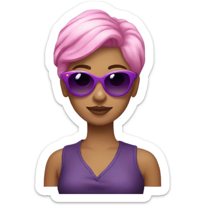 Modern solo young white woman with pink hair and Purple Heart shaped  sunglasses sticker