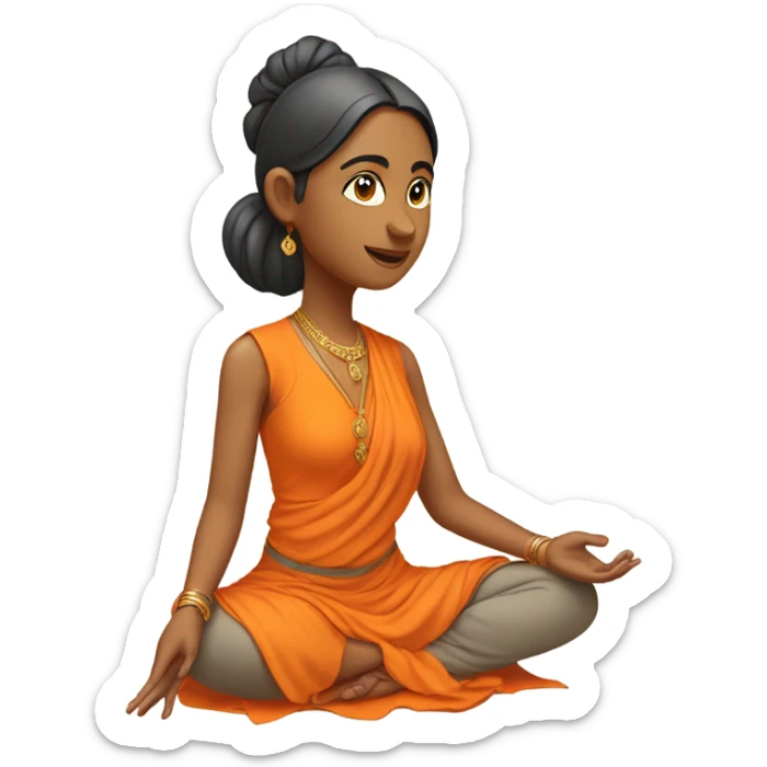 an  yogi Indian woman, sleeveless pastel shirt
  The character should be wearing an orange robe, symbolizing traditional yogic attire. The yogi can be sitting in a lotus position sticker