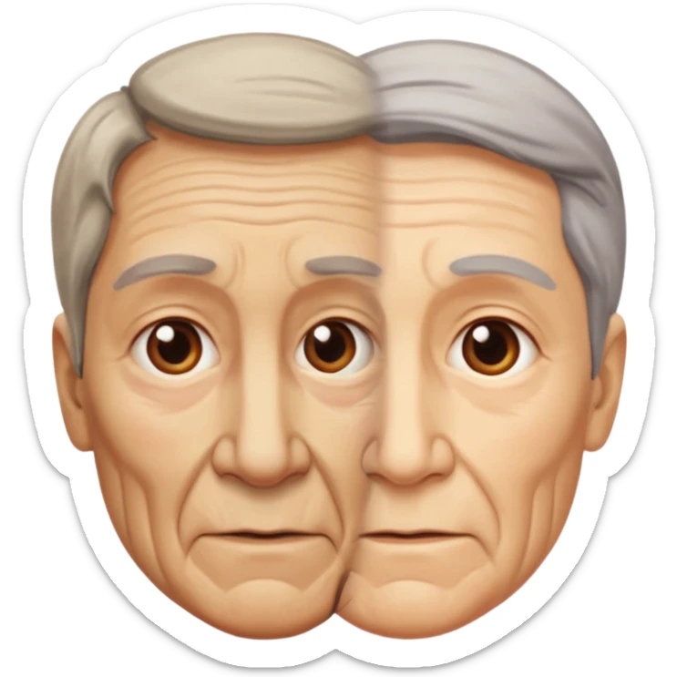 cara vieja por un lado y cara rejuvenecida por otro lado sticker