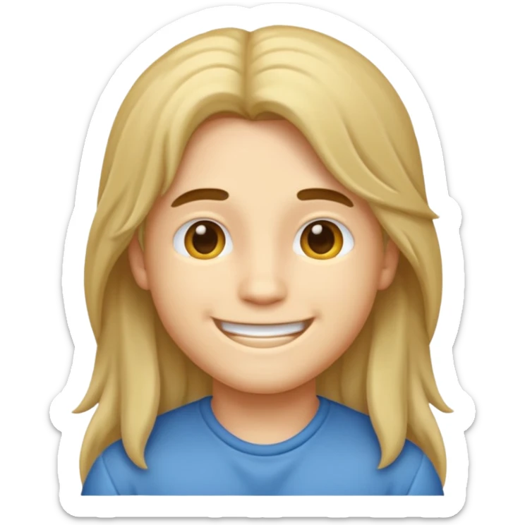 An emoji of a soft boy with long hair and pink background. sticker