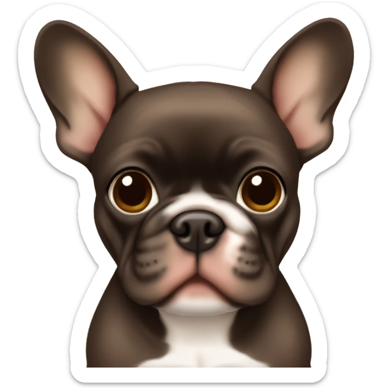 A small dark brown and tan French Bulldog, with an all brown face with tan eyebrows and cheeks and brown eyes. sticker