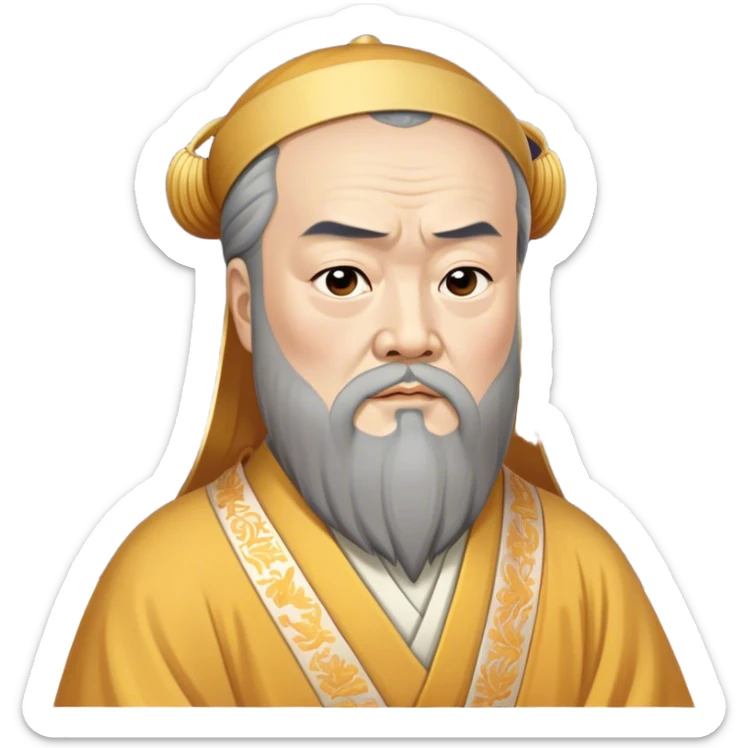 Cinematic Realistic Confucius Portrait Emoji, depicted as a wise ancient philosopher in traditional robes with a serene, contemplative expression, rendered with soft timeless textures and harmonious natural lighting that captures his enduring wisdom. sticker