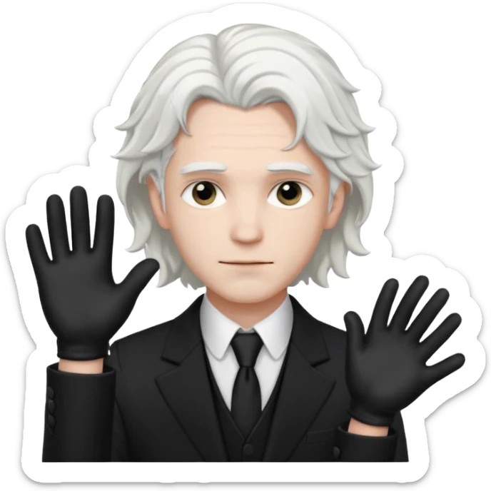 Male Goth with Top Hat
 Wavy shoulder-length hair, white skin, black suit and gloves, pale skin tone, white very long hair sticker